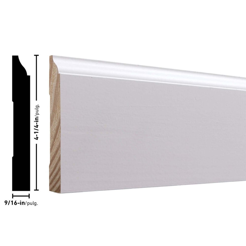 Baseboard 620 Primed Pine  4 1/4 IN X 9/16 IN X 16LF